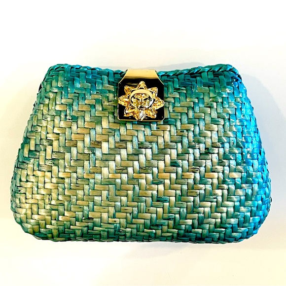 Handbags - NWT Turquoise Hard Case Woven Sun Clutch Bag / Purse